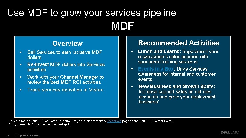 Use MDF to grow your services pipeline MDF Recommended Activities Overview • Sell Services