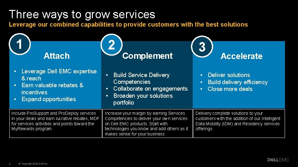 Three ways to grow services Leverage our combined capabilities to provide customers with the