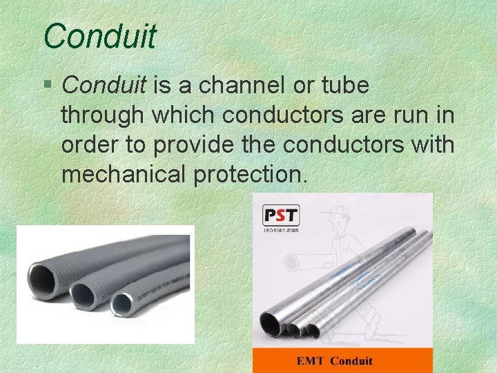 Conduit § Conduit is a channel or tube through which conductors are run in