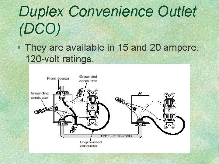 Duplex Convenience Outlet (DCO) § They are available in 15 and 20 ampere, 120