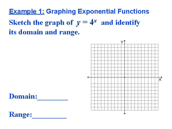 Example 1: Graphing Exponential Functions Sketch the graph of y = 4 x and