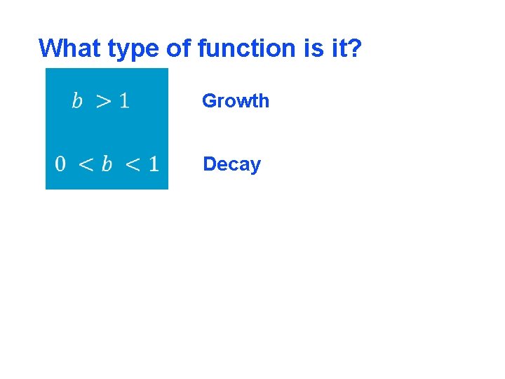 What type of function is it? Growth Decay 