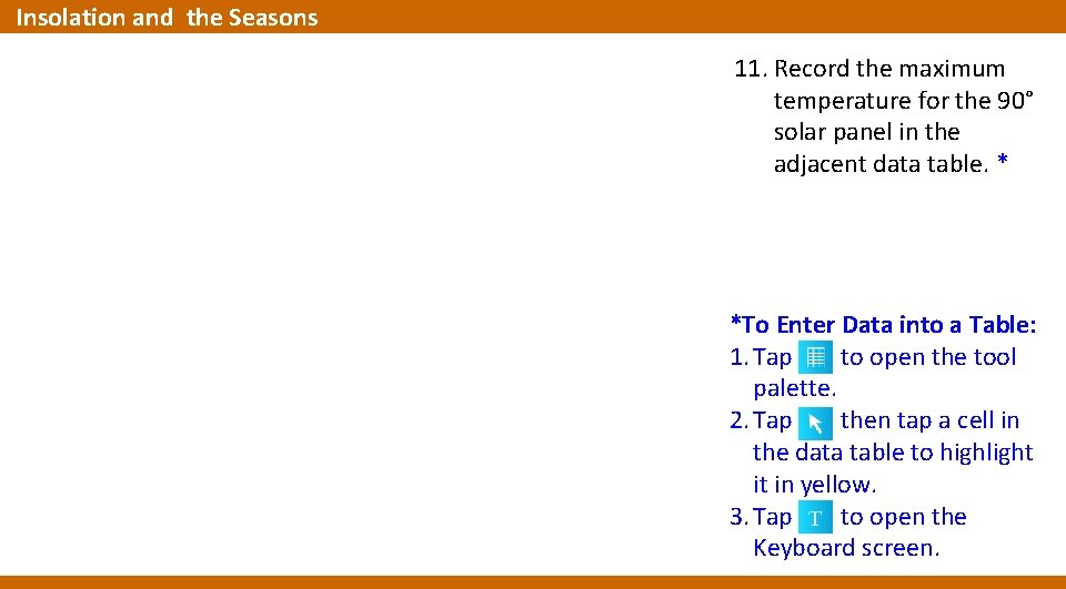 Insolation and the Seasons 11. Record the maximum temperature for the 90° solar panel