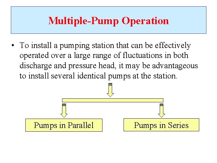 Multiple-Pump Operation • To install a pumping station that can be effectively operated over
