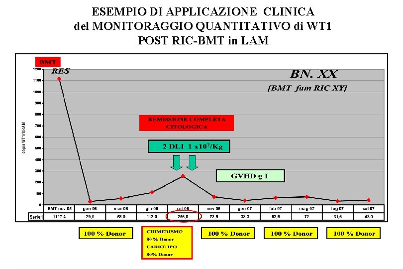 ESEMPIO DI APPLICAZIONE CLINICA del MONITORAGGIO QUANTITATIVO di WT 1 POST RIC-BMT in LAM ESEMPIO DI APPLICAZIONE CLINICA del MONITORAGGIO QUANTITATIVO di WT 1 POST RIC-BMT in LAM