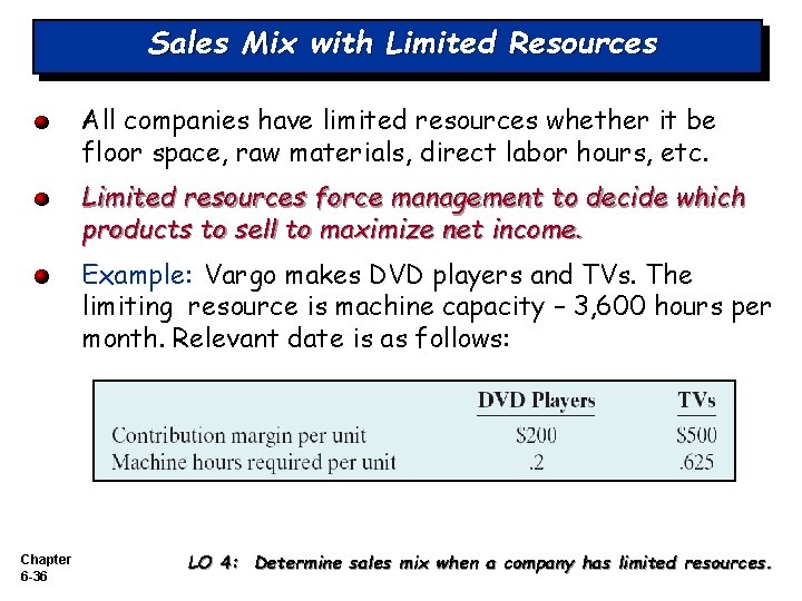 Sales Mix with Limited Resources All companies have limited resources whether it be floor