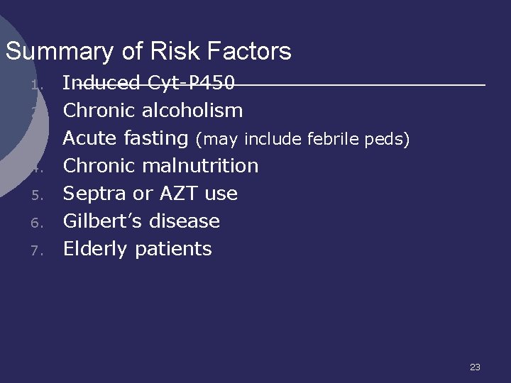 Summary of Risk Factors 1. 2. 3. 4. 5. 6. 7. Induced Cyt-P 450