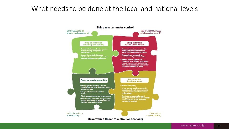 What needs to be done at the local and national levels 10 10 