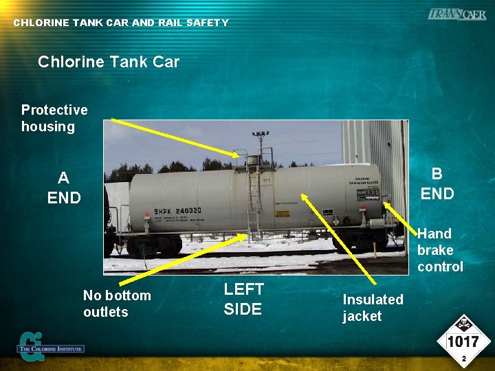 CHLORINE TANK CAR AND RAIL SAFETY Chlorine Tank Car Protective housing B END A
