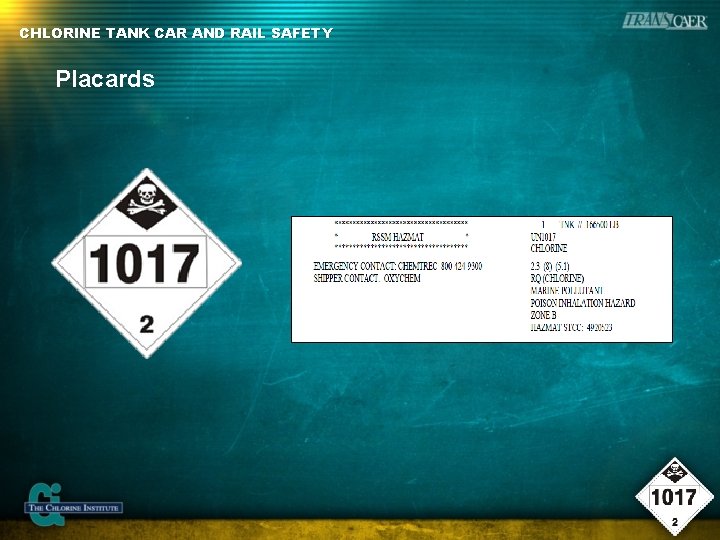 CHLORINE TANK CAR AND RAIL SAFETY Placards 