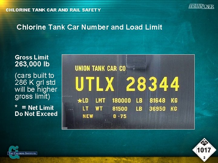 CHLORINE TANK CAR AND RAIL SAFETY Chlorine Tank Car Number and Load Limit Gross