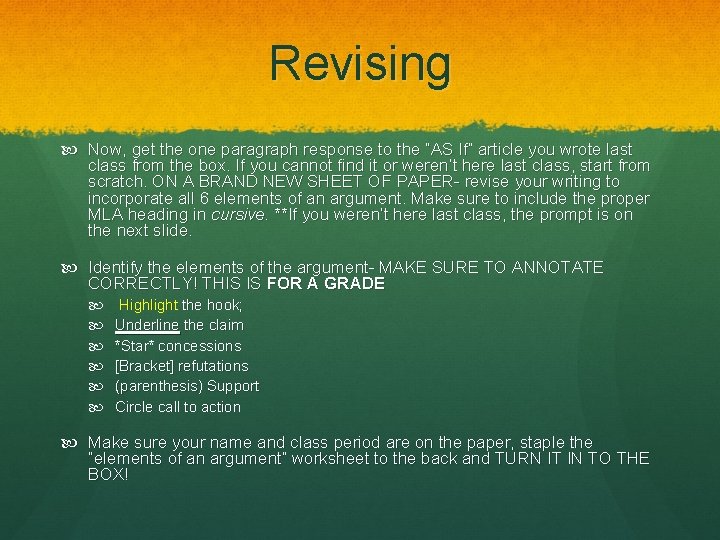 Revising Now, get the one paragraph response to the “AS If” article you wrote