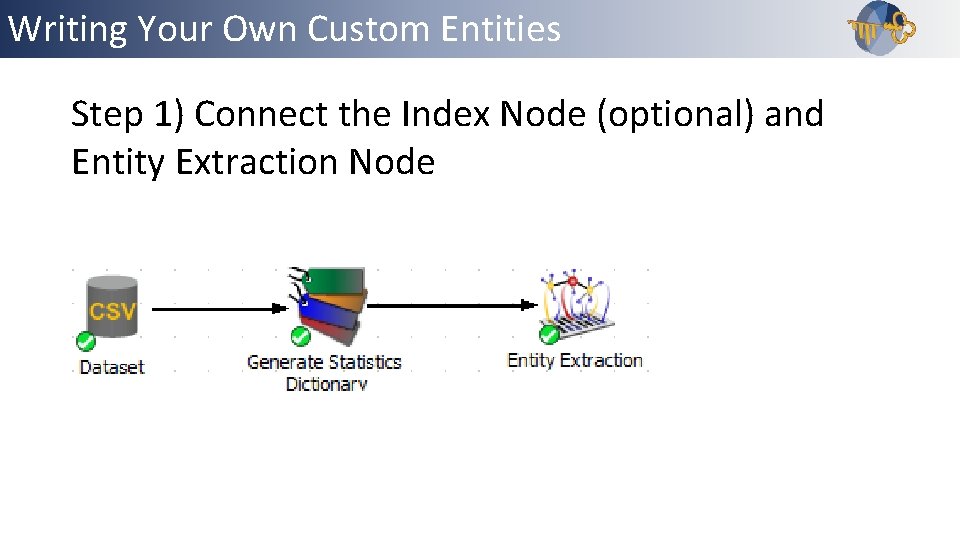 Writing Your Own Custom Entities Outline Step 1) Connect the Index Node (optional) and