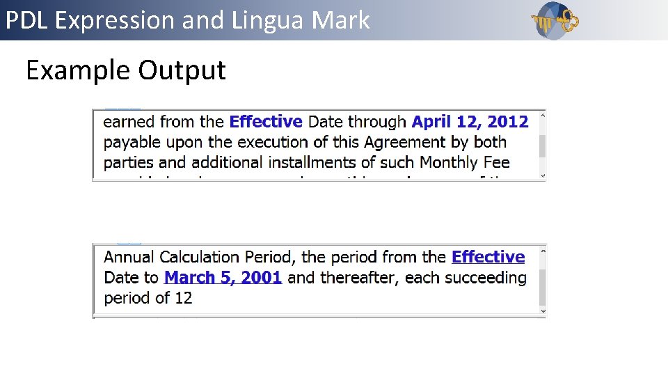 PDL Expression and Lingua Mark Outline Example Output 