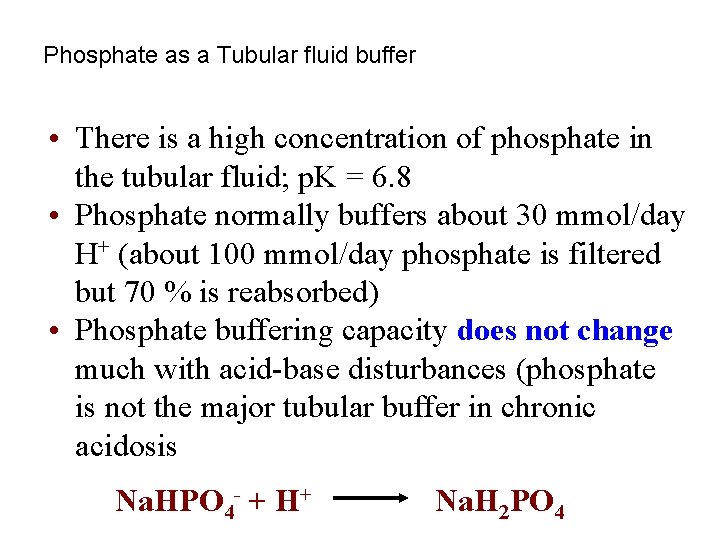 Phosphate as a Tubular fluid buffer • There is a high concentration of phosphate