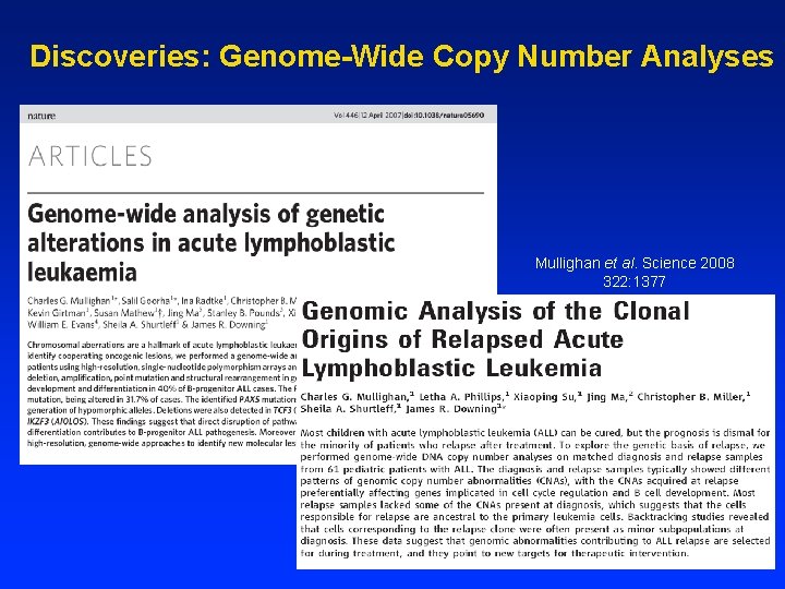 Discoveries: Genome-Wide Copy Number Analyses Mullighan et al. Science 2008 322: 1377 