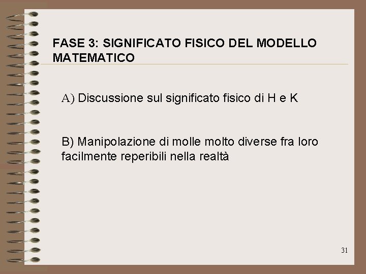 FASE 3: SIGNIFICATO FISICO DEL MODELLO MATEMATICO A) Discussione sul significato fisico di H