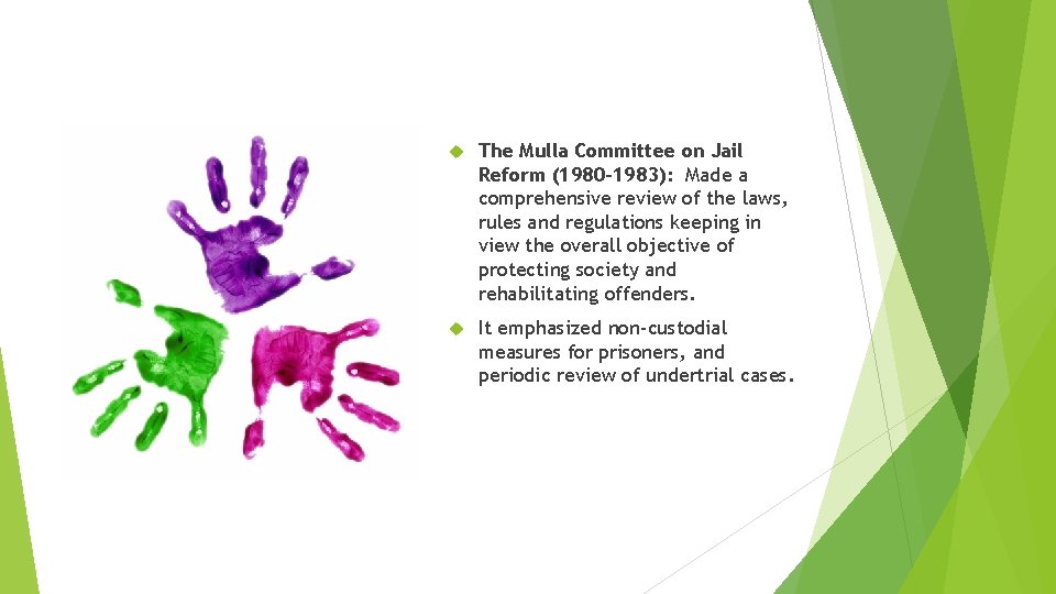  The Mulla Committee on Jail Reform (1980 -1983): Made a comprehensive review of
