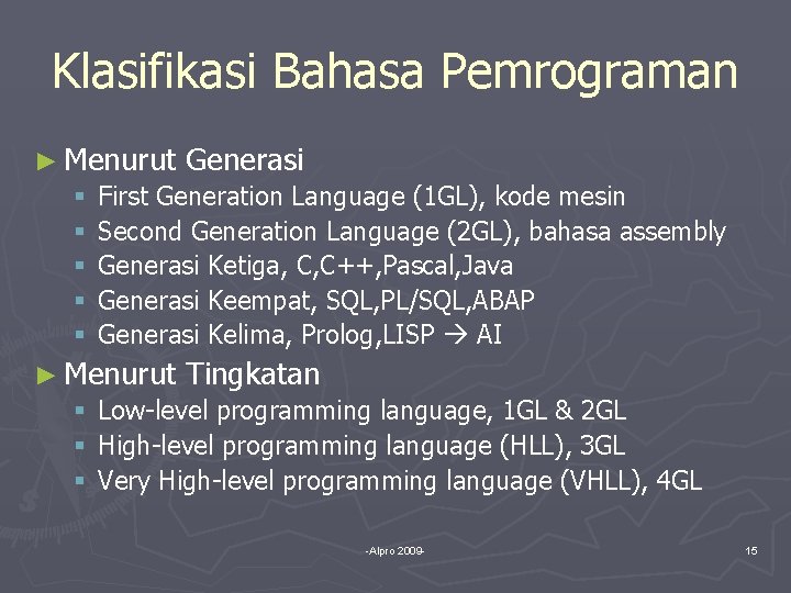 Klasifikasi Bahasa Pemrograman ► Menurut Generasi § First Generation Language (1 GL), kode mesin