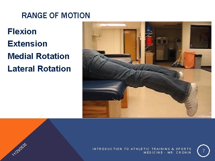 RANGE OF MOTION Flexion Extension Medial Rotation Lateral Rotation 20 1 0 /2 9