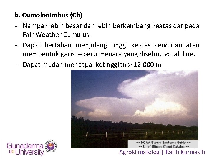 b. Cumolonimbus (Cb) - Nampak lebih besar dan lebih berkembang keatas daripada Fair Weather