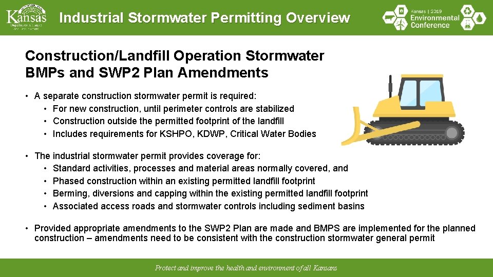 Industrial Stormwater Permitting Overview Construction/Landfill Operation Stormwater BMPs and SWP 2 Plan Amendments •