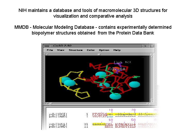 NIH maintains a database and tools of macromolecular 3 D structures for visualization and