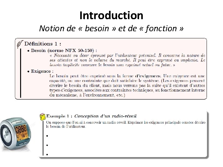 Introduction Notion de « besoin » et de « fonction » 