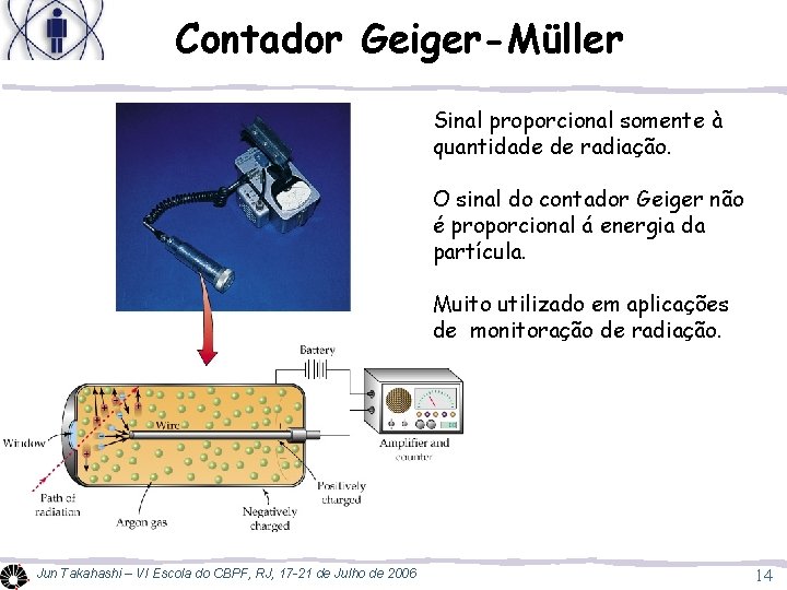 Contador Geiger-Müller Sinal proporcional somente à quantidade de radiação. O sinal do contador Geiger