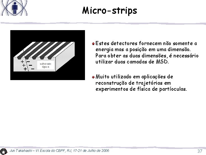 Micro-strips Estes detectores fornecem não somente a energia mas a posição em uma dimensão.