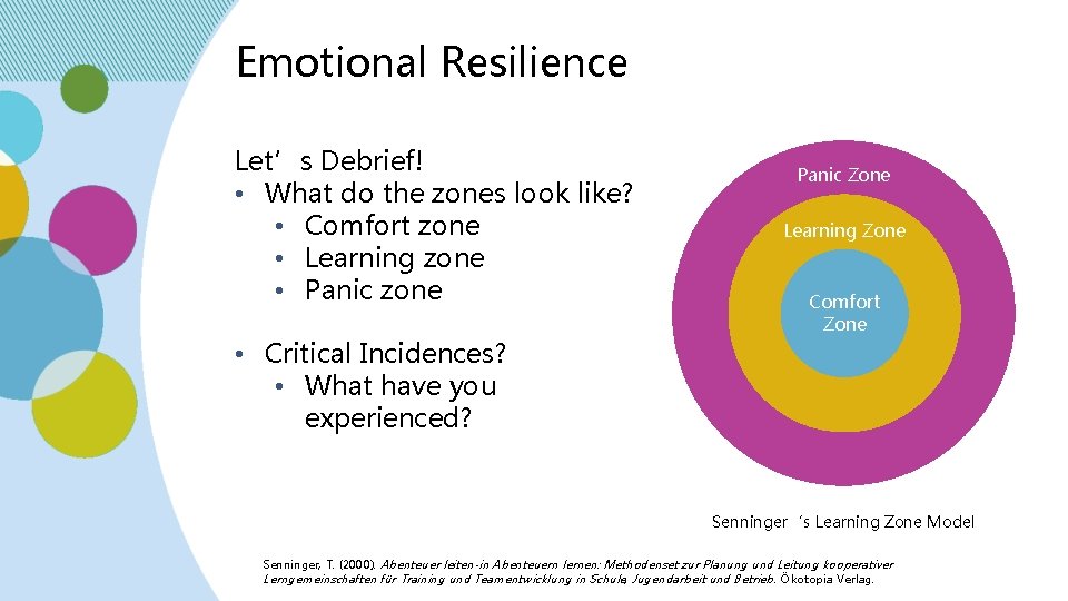 Emotional Resilience Let’s Debrief! • What do the zones look like? • Comfort zone