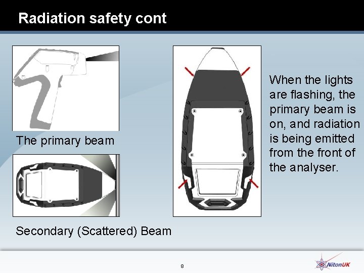 Radiation safety cont When the lights are flashing, the primary beam is on, and