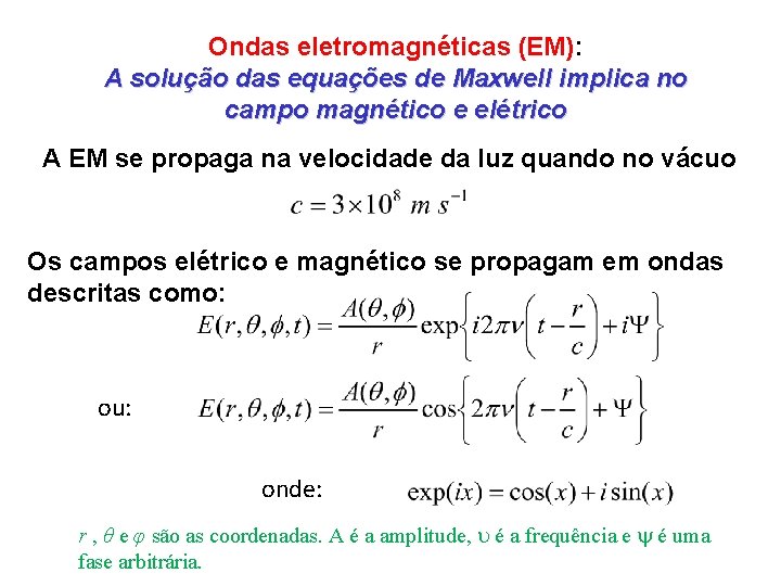 Ondas eletromagnéticas (EM): A solução das equações de Maxwell implica no campo magnético e