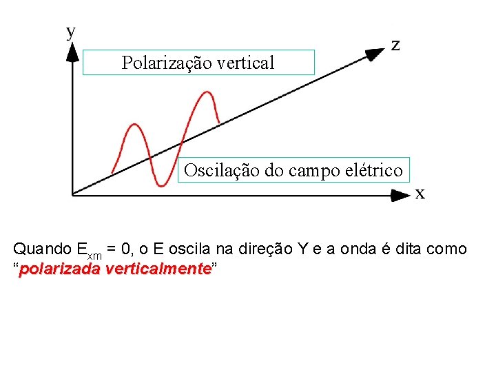 Polarização vertical Oscilação do campo elétrico Quando Exm = 0, o E oscila na