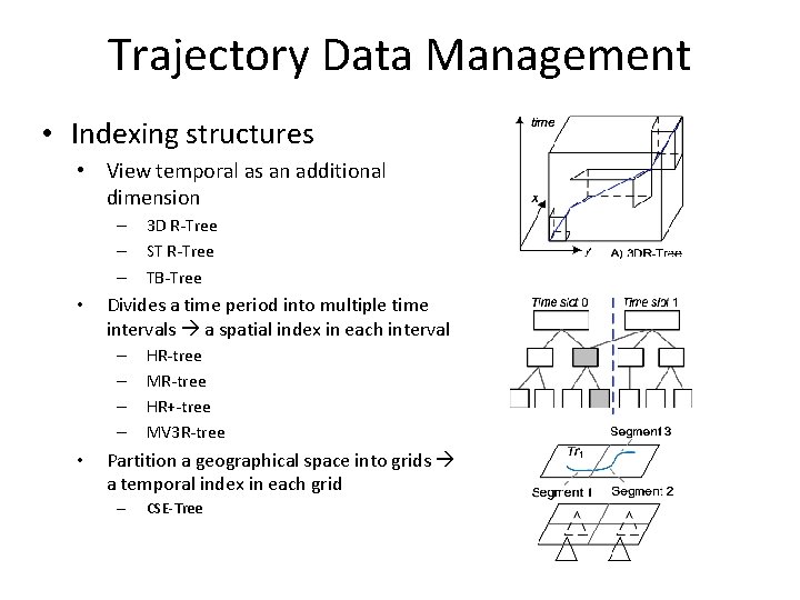 Trajectory Data Management • Indexing structures • View temporal as an additional dimension –