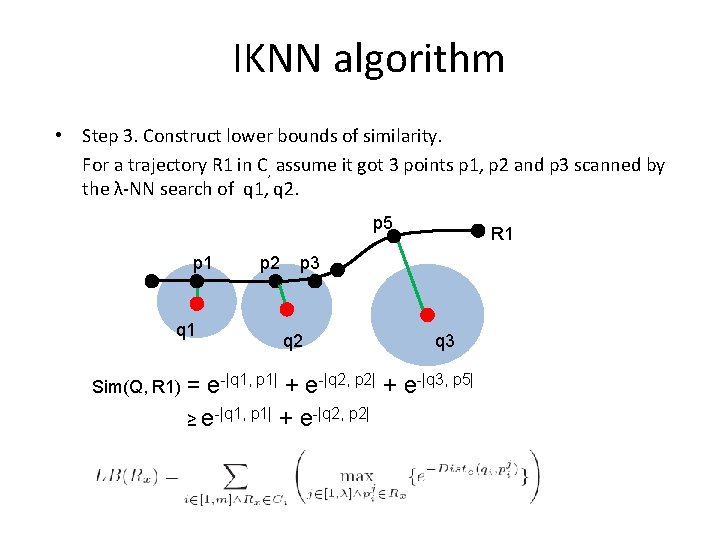 IKNN algorithm • Step 3. Construct lower bounds of similarity. For a trajectory R