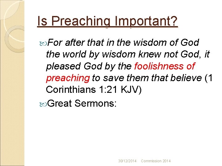 Is Preaching Important? For after that in the wisdom of God the world by