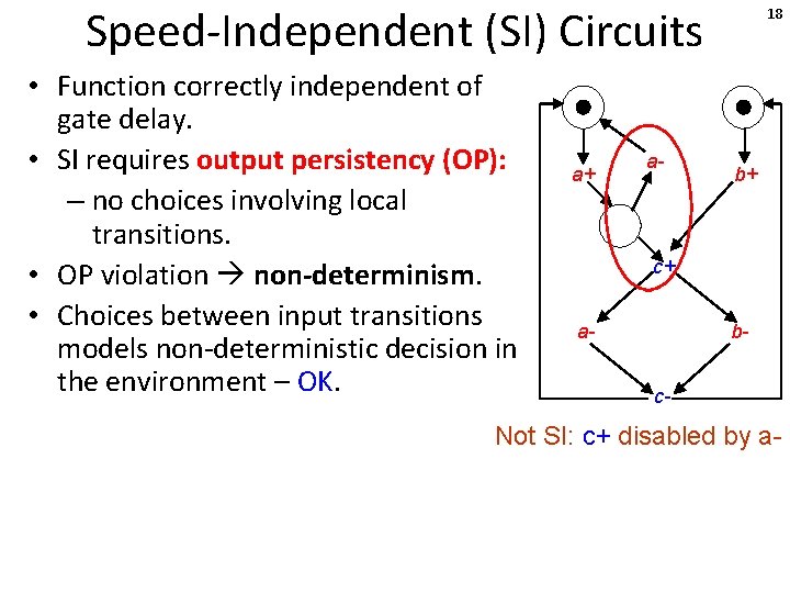 Speed-Independent (SI) Circuits • Function correctly independent of gate delay. • SI requires output
