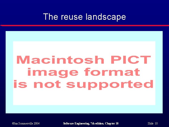 The reuse landscape ©Ian Sommerville 2004 Software Engineering, 7 th edition. Chapter 18 Slide
