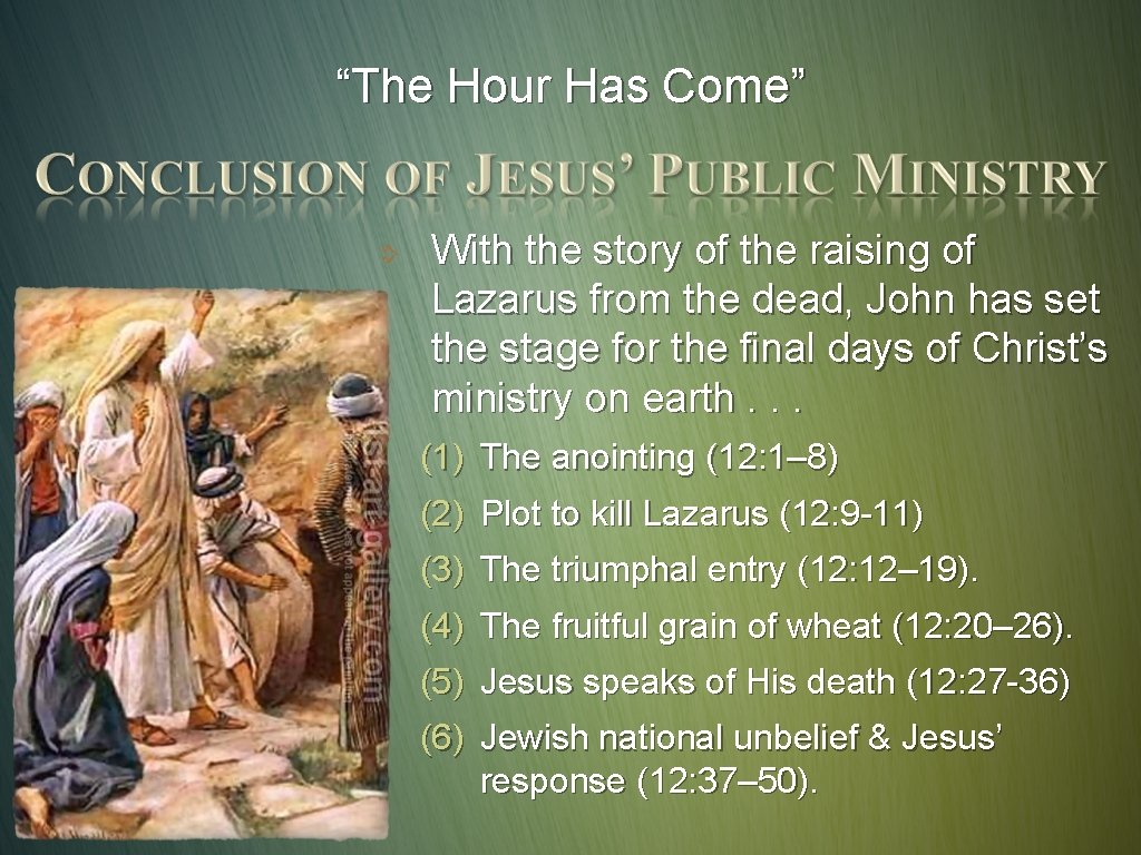 “The Hour Has Come” With the story of the raising of Lazarus from the