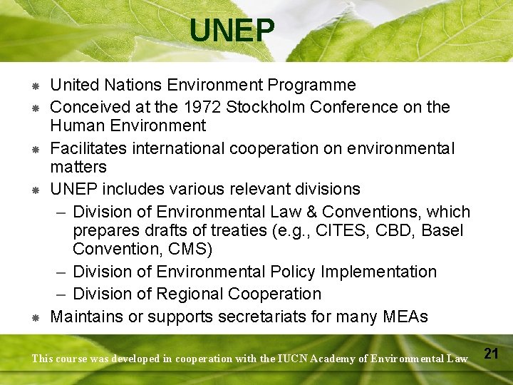 UNEP United Nations Environment Programme Conceived at the 1972 Stockholm Conference on the Human