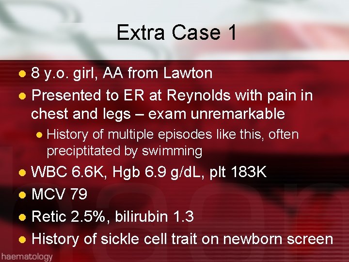 Extra Case 1 8 y. o. girl, AA from Lawton l Presented to ER