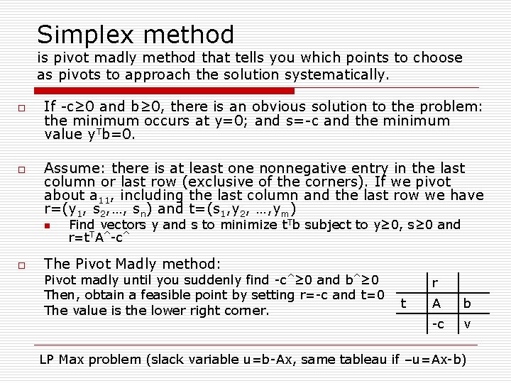 Simplex method is pivot madly method that tells you which points to choose as