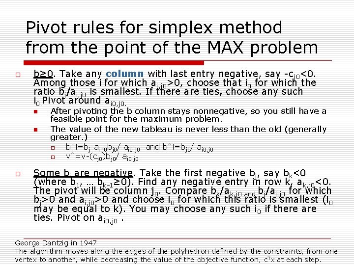 Pivot rules for simplex method from the point of the MAX problem o b≥