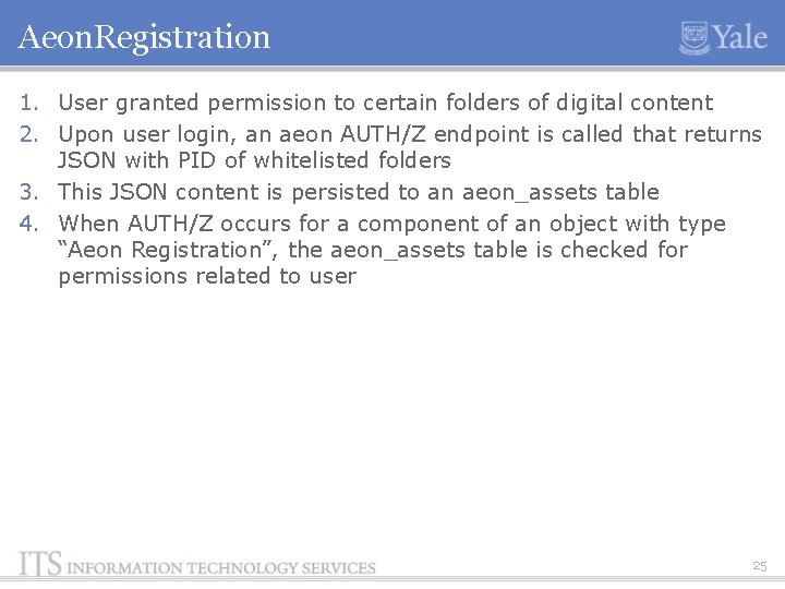 Aeon. Registration 1. User granted permission to certain folders of digital content 2. Upon