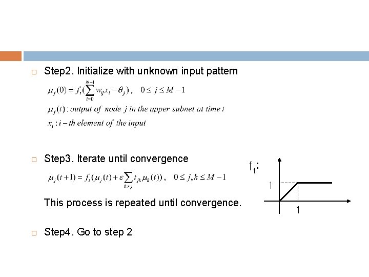  Step 2. Initialize with unknown input pattern Step 3. Iterate until convergence f
