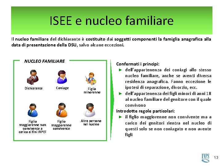 ISEE e nucleo familiare Il nucleo familiare del dichiarante è costituito dai soggetti componenti ISEE e nucleo familiare Il nucleo familiare del dichiarante è costituito dai soggetti componenti