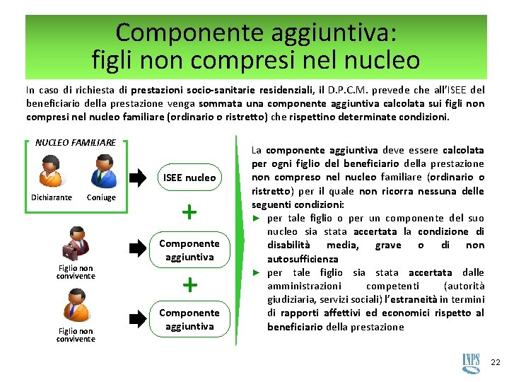 Componente aggiuntiva: figli non compresi nel nucleo In caso di richiesta di prestazioni socio-sanitarie Componente aggiuntiva: figli non compresi nel nucleo In caso di richiesta di prestazioni socio-sanitarie