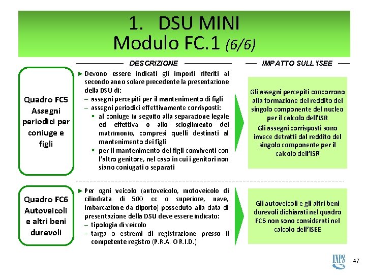 1. DSU MINI Modulo FC. 1 (6/6) Quadro FC 5 Assegni periodici per coniuge 1. DSU MINI Modulo FC. 1 (6/6) Quadro FC 5 Assegni periodici per coniuge