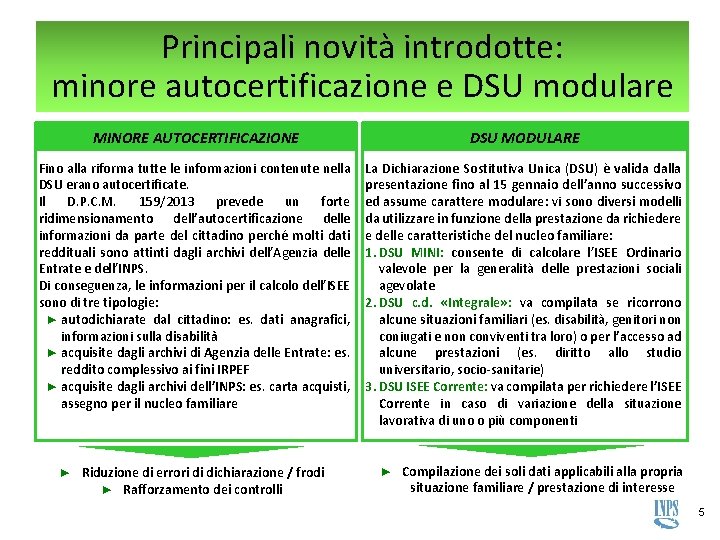 Principali novità introdotte: minore autocertificazione e DSU modulare MINORE AUTOCERTIFICAZIONE DSU MODULARE Fino alla Principali novità introdotte: minore autocertificazione e DSU modulare MINORE AUTOCERTIFICAZIONE DSU MODULARE Fino alla
